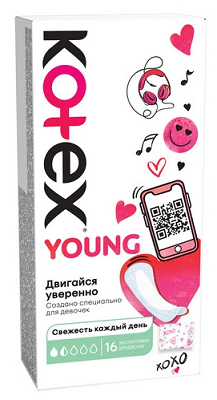 Kotex (Котекс) прокладки ежедневные young для девочек экстратонкие 16 шт