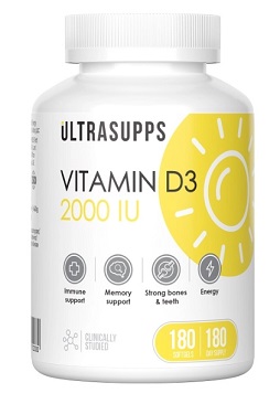 UltraSupps (Ультрасаппс) Витамин Д3 2000МЕ, капсулы 180 шт БАД