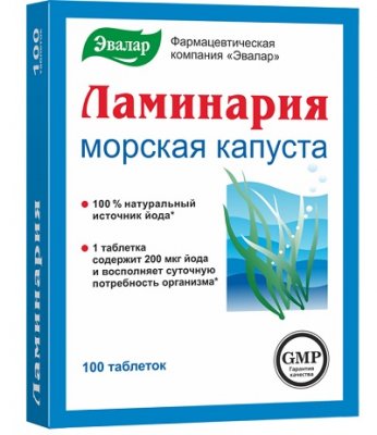 Купить ламинария-эвалар (недостаток йода), таблетки 200мг, 100 шт бад в Семенове