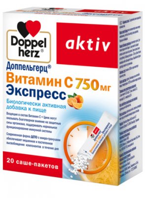 Купить doppelherz activ (доппельгерц) витамин с экспресс, порошок-саше 750мг, 20 шт бад в Семенове