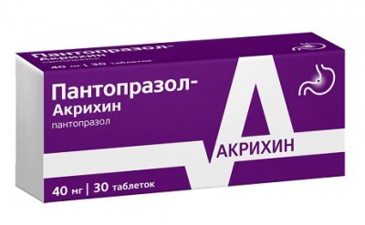 Купить пантопразол-акрихин, таблетки кишечнорастворимые, покрытые пленочной оболочкой 40мг, 30 шт в Семенове