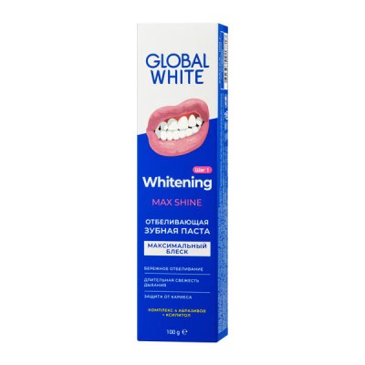 Купить глобал вайт (global white) зубная паста отбеливающая max shine, 100г в Семенове
