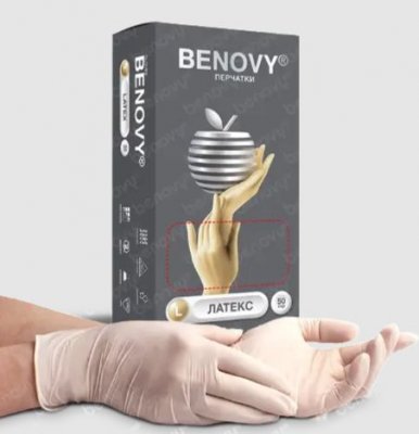 Купить перчатки benovy смотровые латексные нестерильные неопудрен размер l 50 пар в Семенове