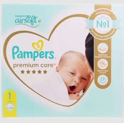 Купить pampers premium care (памперс) подгузники 1 для новорожденных 2-5кг, 102шт в Семенове