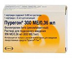 Купить пурегон, раствор для подкожного введения, 300 ме/0.36мл картридж 1шт. в комплекте с иглами стерильными - 6 шт. в Семенове