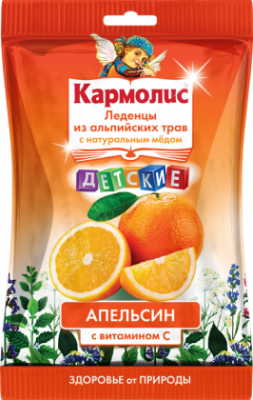 Купить кармолис, леденцы из альпийских трав детские с натуральным медом и витамином с апельсин, пакет 75 бад в Семенове