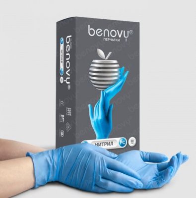 Купить перчатки benovy смотровые нитриловые нестерильные неопудрен текстурир на пальцах размер l 50 пар, голубые в Семенове