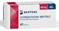 Купить аторвастатин-вертекс, таблетки покрытые пленочной оболочкой 40мг, 60 шт в Семенове