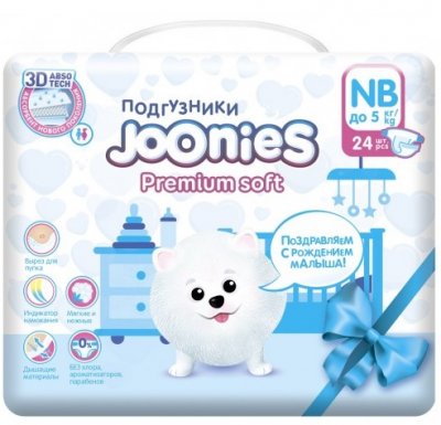 Купить joonies (джунис) подгузники детские, размер nb до 5 кг, 24 шт в Семенове