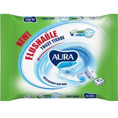 Купить aura (аура) бумага туалетная влажная family 42шт в Семенове
