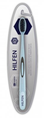 Купить хелфен (hilfen) зубная щетка средней жесткости черная щетина голубая, 1шт в Семенове