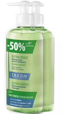 Купить дюкре экстра-ду (ducray extra-doux) шампунь защитный для частого применения 400мл 2шт (-50% на второй продукт) в Семенове
