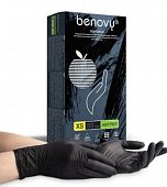 Купить перчатки benovy смотровые нитриловые нестерильные неопудренные текстурные на пальцах размер xs, 50 пар, черные в Семенове