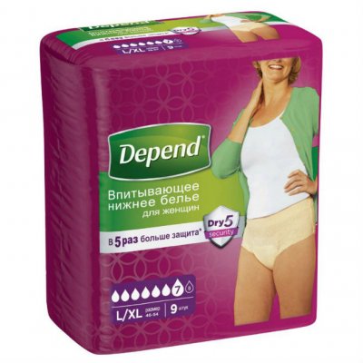 Купить depend (депенд) впитывающее нижнее белье для женщин, размер l-xl (50-56), 9 шт в Семенове