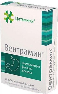 Купить цитамины вентрамин, таблетки покрытые кишечно-растворимой оболочкой массой 155мг, 40шт бад в Семенове