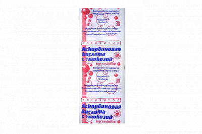 Купить аскорбиновая кислота с глюкозой гленвитол таблетки со вкусом клубники 1г, 10 шт (стрип) бад в Семенове