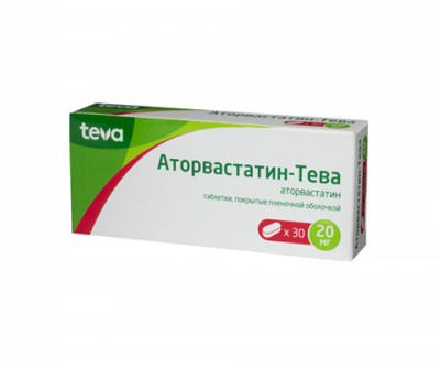 Купить аторвастатин-тева, таблетки, покрытые пленочной оболочкой 20мг, 30 шт в Семенове