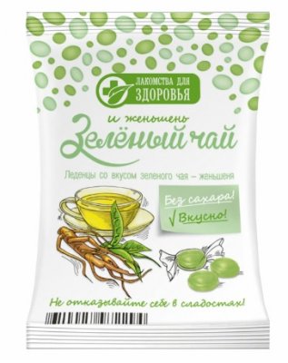 Купить карамель леденцовая лакомства для здоровья без сахара со вкусом зеленого чая и женьшеня, 50г в Семенове