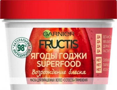 Купить garnier fructis (гарньер фруктис) маска для волос 3в1 для окрашенных волос суперфуд ягоды годжи 390мл в Семенове