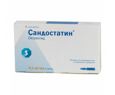 Купить сандостатин, раствор для внутривенного и подкожного введения 0,1мг/мл, ампула 1мл, 5 шт в Семенове