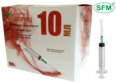 Купить шприц 10мл с иглой sfm 21g 2-компонентный 0,8x40мм 100шт в Семенове