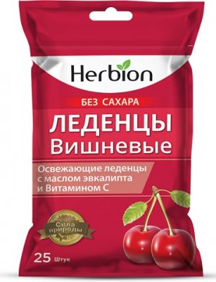 Купить herbion (хербион), леденцы с маслом эвкалипт и витамином с вишневые без сахара, пакет 62,5г в Семенове