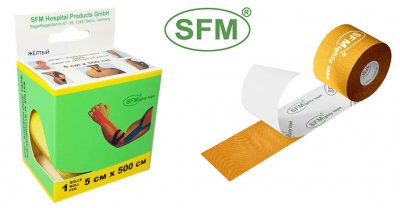 Купить лента (тейп) кинезиологическая sfm-plaster на хлопковой основе 5см х 5м желтый в Семенове