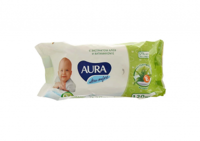 Купить aura (аура) салфетки влажные детские ультра комфорт алоэ и витаминин е 100 шт в Семенове