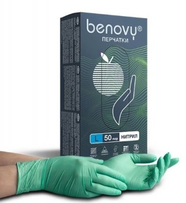 Купить перчатки benovy нитриловые нестерильные неопудренные, размер l, 100 шт, зеленые в Семенове
