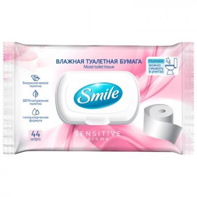 Купить smile sensitive влажная туалетная бумага, 44шт в Семенове