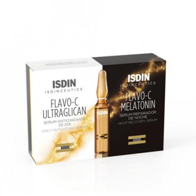 Купить isdin isdinceutics (исдин) набор: сыворотка для лица ночная 10шт+дневная flavo-c melatonin, ампулы 2мл, 10шт в Семенове