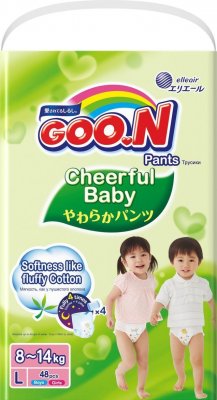 Купить goo.n (гуун) подгузники-трусики cheerful baby l 8-14кг 48 шт в Семенове