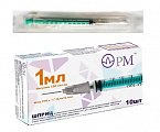 Шприц 1мл 100ин/ед 3-х компонентный с иглой 27G 0,4х12мм, 10 шт Премьер-Мед