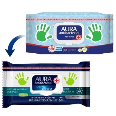 Купить aura (аура) салфетки влажные антибактериальные ромашка 72шт в Семенове