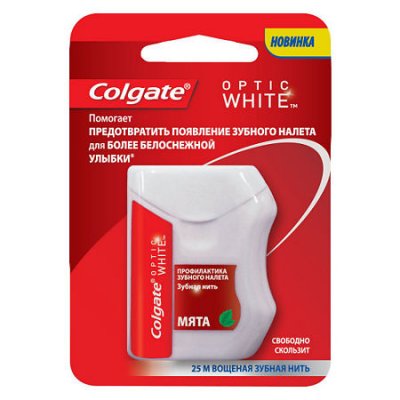 Купить колгейт (colgate) зубная нить optic white, 25 м в Семенове