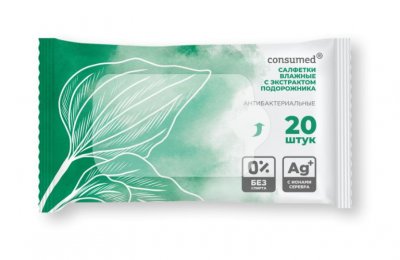 Купить салфетки влажные консумед (consumed) антибактериальные с экстрактом подорожника, 20 шт в Семенове