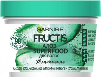 Купить garnier fructis (гарньер фруктис) маска для волос 3в1 увлажнение суперфуд алоэ увлажн 390мл в Семенове
