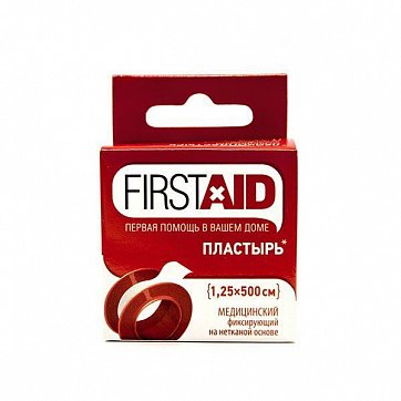 Лейкопластырь медицинский фиксирующий на нетканой основе First Aid (Ферстэйд) 1,25см х 500см