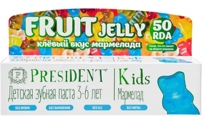 Купить президент (president) зубная паста для детей кидс 3-6лет без фтора мармелад, 50мл в Семенове