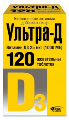 Купить ультра-д витамин д3 25 мкг (1000ме), таблетки жевательные 425мг, 120 шт бад в Семенове