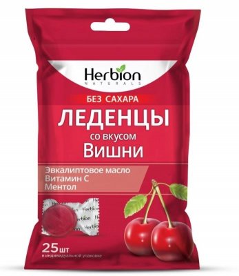 Купить herbion (хербион) с эвкалиптовым маслом, витамином с и ментолом со вкусом вишни без сахара, леденцы массой 2,5г 25 шт бад в Семенове