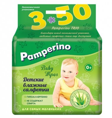Купить pamperino (памперино) салфетки влажные детские, 50шт 3 упаковки в Семенове
