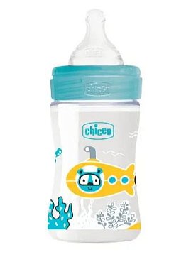 Chicco Well-Being (Чикко) Бутылочка для кормления с силиконовой соской с 0 мес. 150 мл голубая 1шт