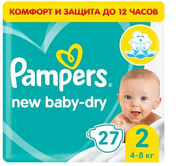 Pampers New Baby (Памперс) подгузники 2 мини 4-8кг, 27шт