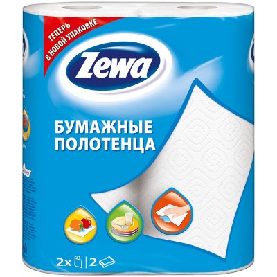 Купить полотенца бумажные zewa (зева) белые двухслойные, 2шт в Семенове