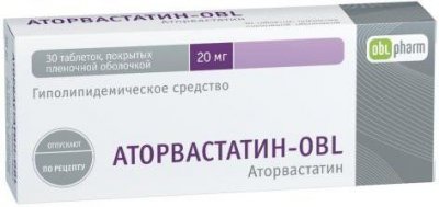 Купить аторвастатин-obl, таблетки, покрытые пленочной оболочкой 20мг, 30 шт в Семенове