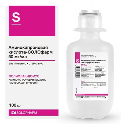 Купить аминокапроновая кислота-солофарм, раствор для инфузий 50мг/мл, флакон 100мл пэт 36 шт в Семенове