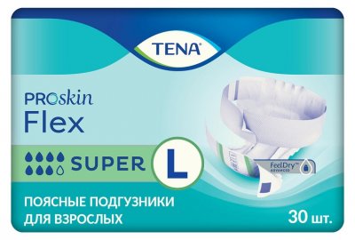 Купить tena (тена) подгузники, proskin flex super размер l, 30 шт в Семенове