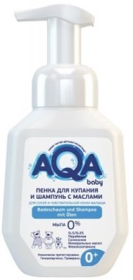 Купить aqa baby (аква беби) пенка для купания и шампунь с маслами для сухой и чувствительной кожи, 250 мл в Семенове