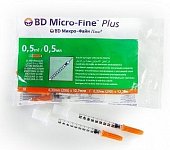 Купить шприц bd микро-файн плюс инсулиновый 100 ме/0,5 мл с интегрированной иглой 29g 0,33х12,7мм 10шт в Семенове